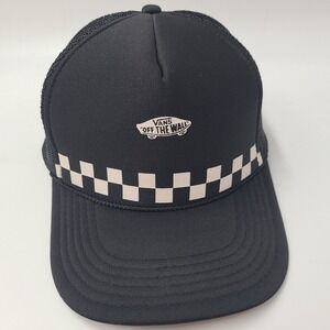 Vans Hat Snapback Trucker Mesh Black White Off The Wall Checkered Logo Skate Men